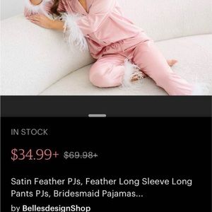 Pink feather trim satin pajamas